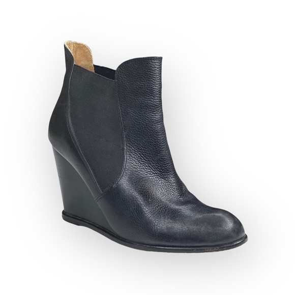 Corso Como  Edgy Biker Wedge Heel Platform Leather Boots Booties  Black 9.5M  - Picture 1 of 15